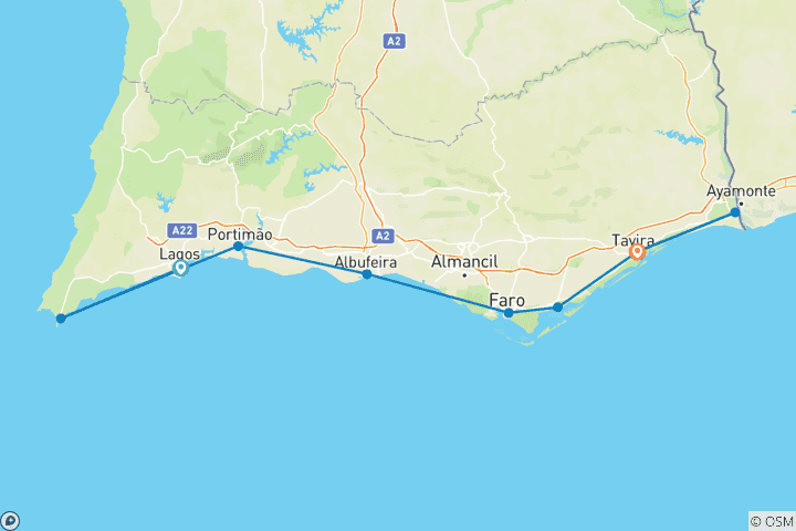 Map of Algarve with Charm Along the Coast From Lagos to Tavira