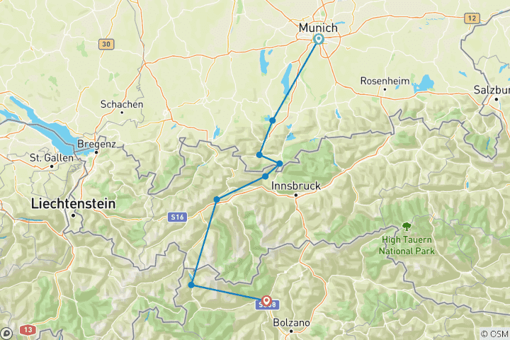 Carte du circuit De Munich à Merano de Charme 8/7