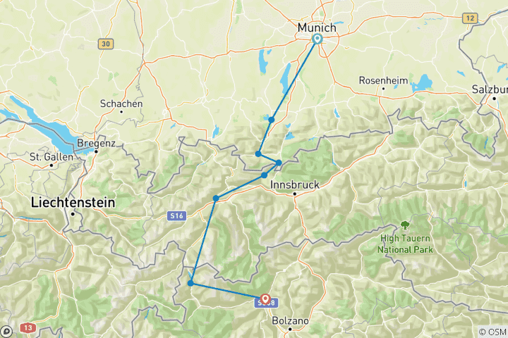 Map of From Munich to Meran With Charme - The Alpine Crossing Made Easy