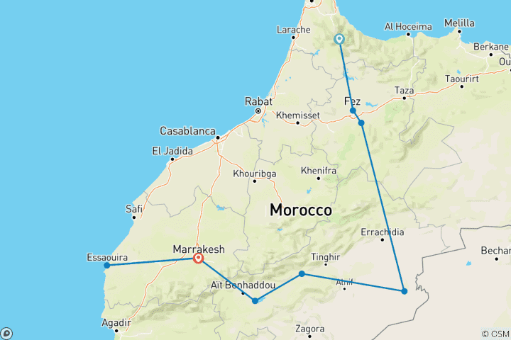 Map of Treasures of Morocco: Chefchaouen to Marrakech - 13 Days