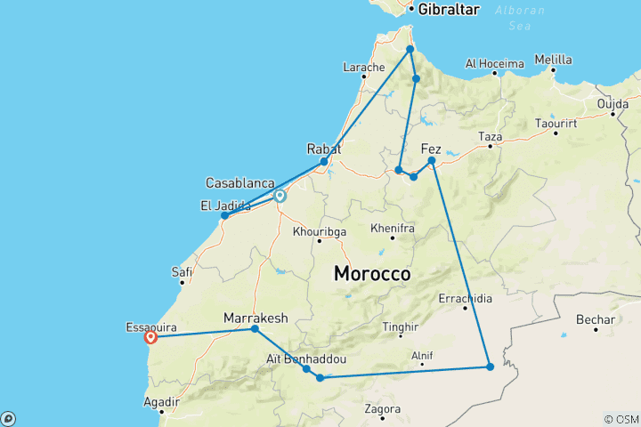 Mapa de Vuelta a Marruecos en 13 días desde Casablanca