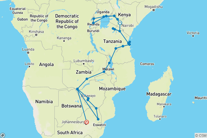 Mapa de Selva, cataratas y parques de caza - alojamiento - 46 días