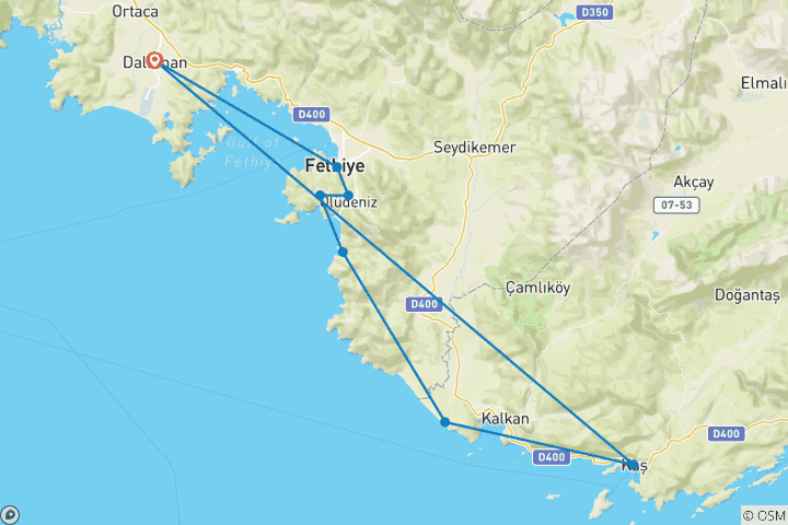 Map of Solo Hiking on the Lycian Way (10 Days)