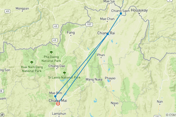 Carte du circuit Découverte du nord de la Thaïlande - 6 jours