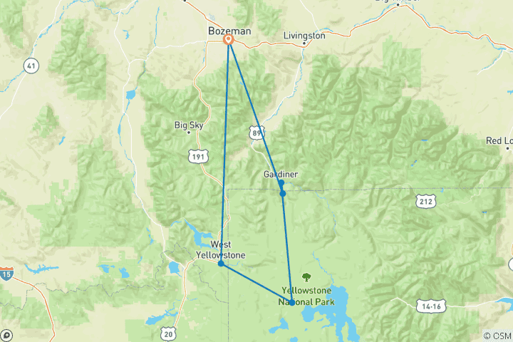 Carte du circuit Circuit de 6 jours au pays des merveilles de l'hiver à Yellowstone