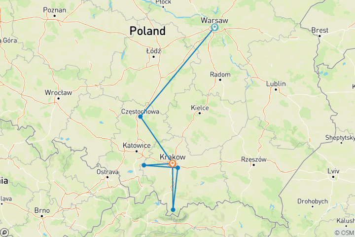 Map of Tailor-Made 7 Days Private Trip to Southern Poland, Daily Start & Exclusive Car