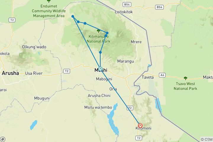 Kaart van Beklim de Kilimanjaro - Noordelijk Circuit 8 Dagen | Landschappelijke, Matige Trek met Hoog Succespercentage
