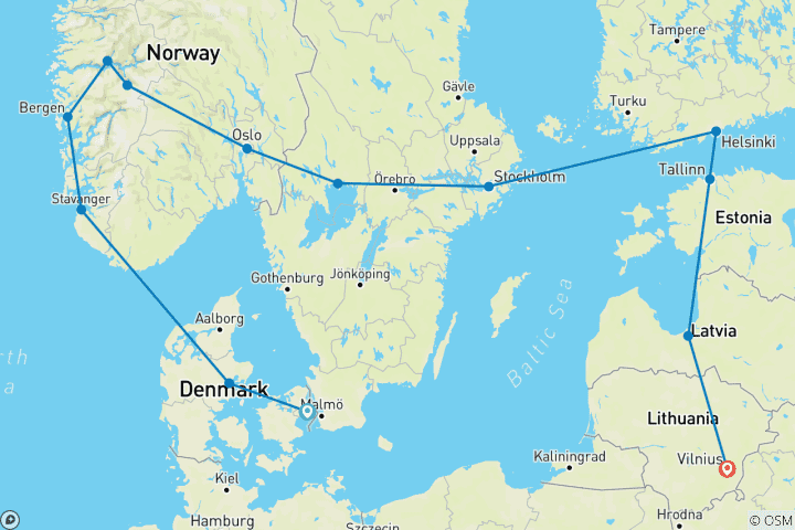 Carte du circuit Vision de la Scandinavie et des pays baltes