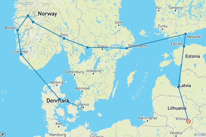Carte du circuit Vision de la Scandinavie et des pays baltes