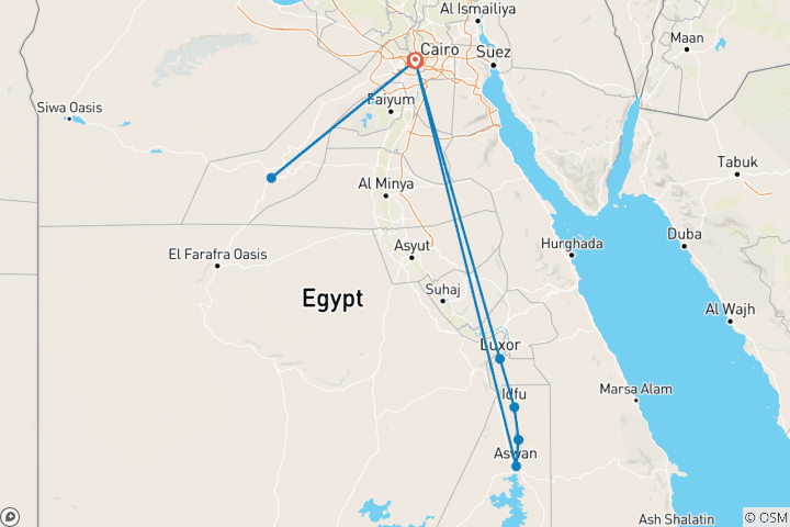 Kaart van Het koninkrijk Egypte – de Witte Woestijn, Caïro & Nijlcruise – 9 dagen