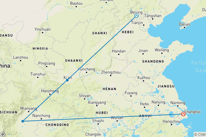 Map of 11 Days China Panda Tour