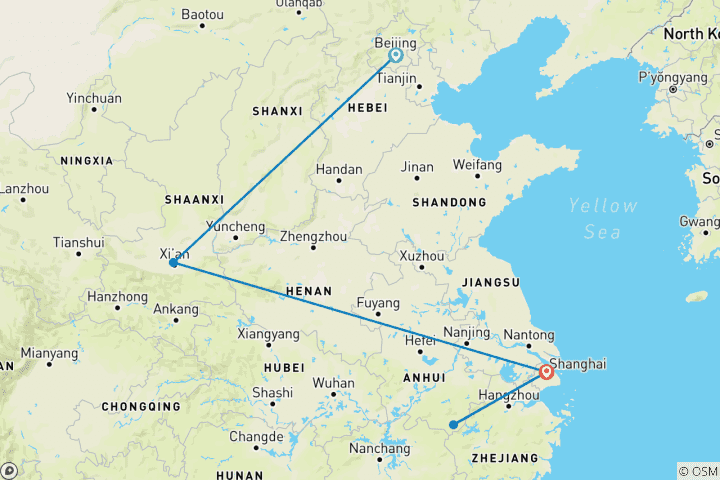 Mapa de 11 días China clásica con el monte Huangshan