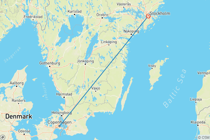 Carte du circuit Copenhague - Stockholm en train
