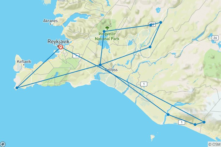 Carte du circuit Les aurores boréales classiques d'Islande
