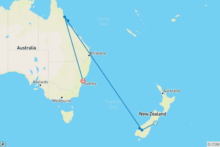 Map of South Pacific Wonders  (Christchurch to Sydney) (2024)