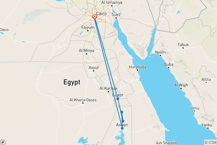Kaart van Uniek Egypte 7 dagen (Caïro, Aswan, Nijlcruise, Luxor)