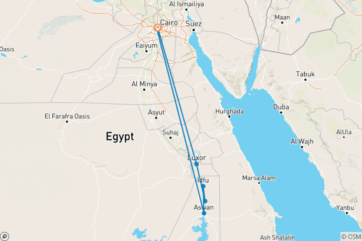 Kaart van Uniek Egypte 7 dagen (Caïro, Aswan, Nijlcruise, Luxor)