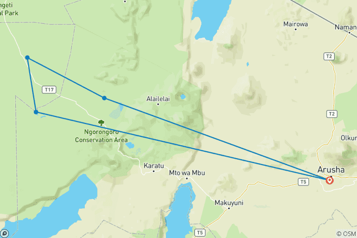 Karte von Ndutu Migration - 5 Tage