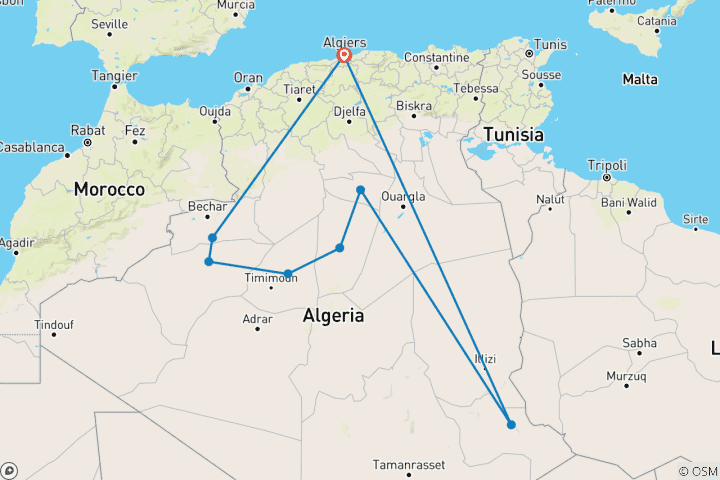 Carte du circuit Circuit du Sahara mature et des Oasis