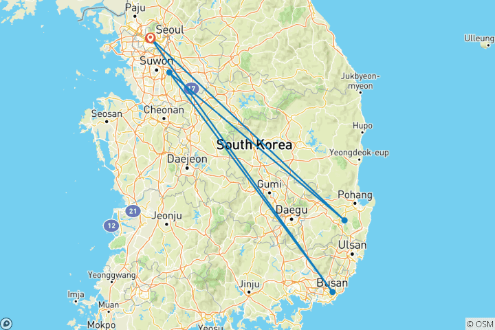 Carte du circuit Vacances en famille en Corée du Sud