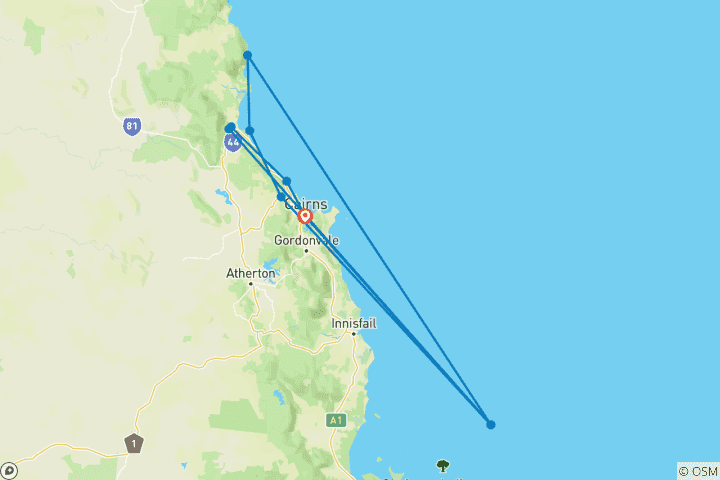 Carte du circuit Le meilleur de Cairns, de la Grande Barrière de Corail et de Daintree (including Palm Cove)