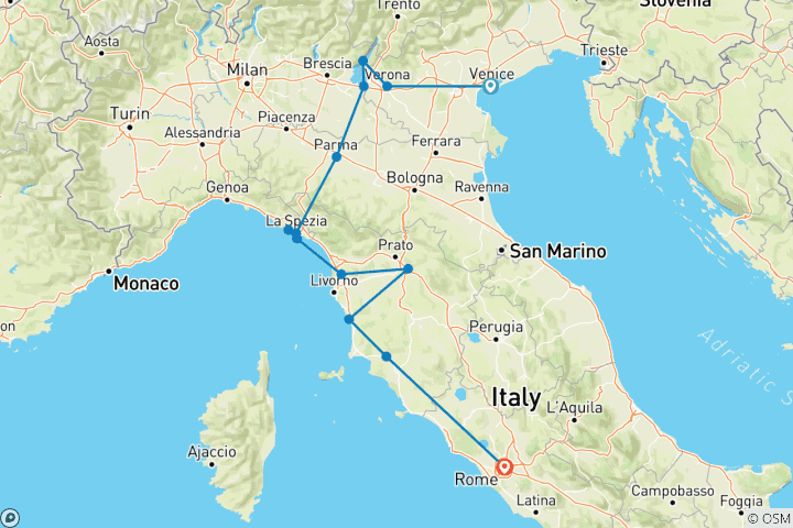 Karte von Essenz Italiens (13 Destinationen)