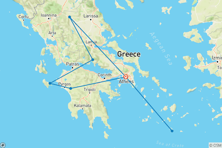 Carte du circuit Circuit personnalisé de 12 jours en Grèce pour les familles (hôtels 4 étoiles), départ quotidien et guide privé