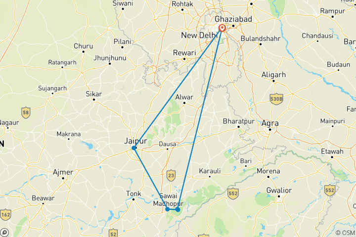Map of Delhi Jaipur Ranthambore Tour by Train