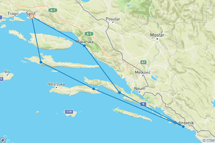 Carte du circuit Voile sur les îles de Croatie - Gap, 8 jours