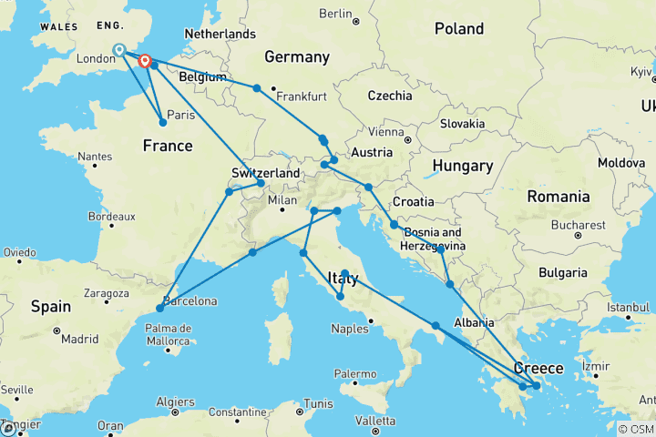 Map of European Adventurer (Start London)