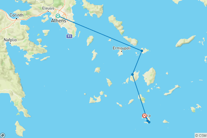 Map of Athens to Santorini Island Hopping (Gap 18-22)