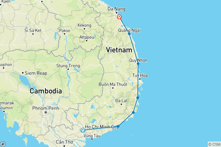 Mapa de Ciclismo en Vietnam: la costa más Bonita de Vietnam 6 días