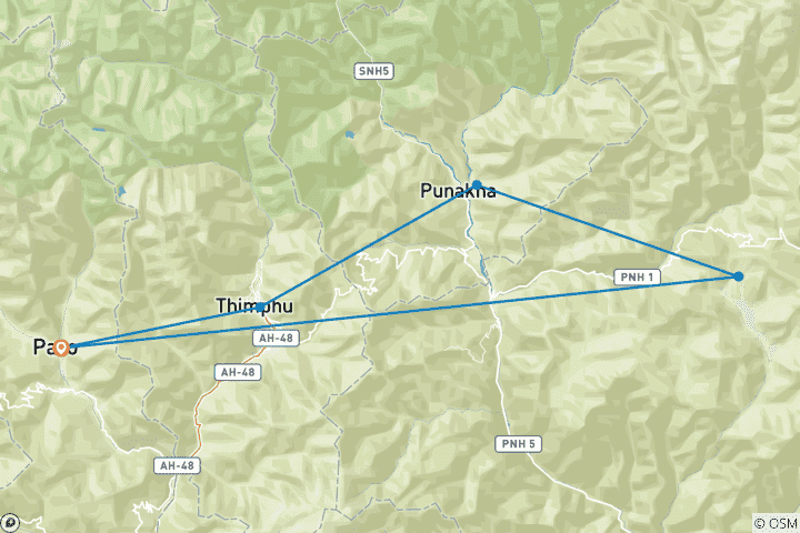 Map of Bhutan's Majestic Culture and Nature(Bespoke Private)