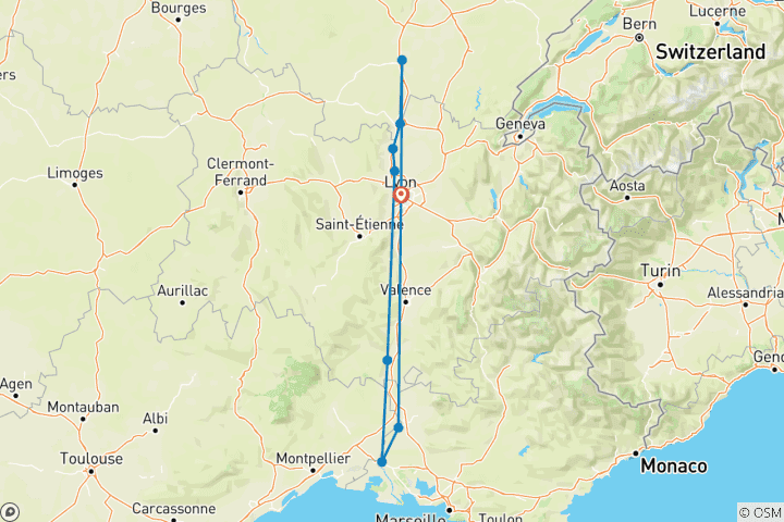 Carte du circuit Croisière sur le Rhône et la Provence pittoresque