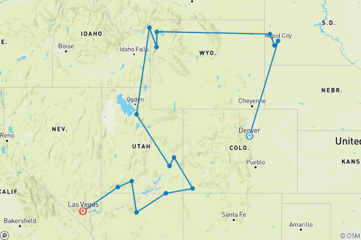 Map of National Parks, Mount Rushmore and Little Big Horn