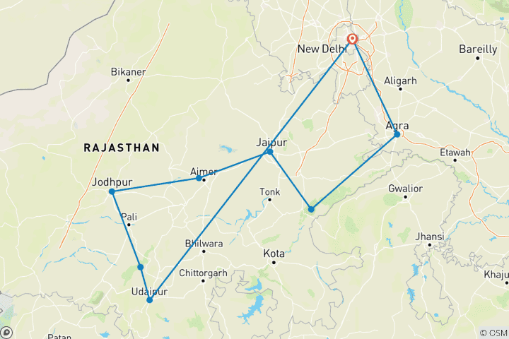 Map of Royal Rajasthan with Tiger Safari (Private Customize)