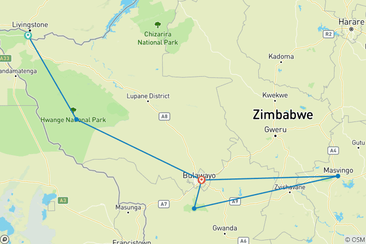 Map of 7 Days Breakaway  Zimbabwe