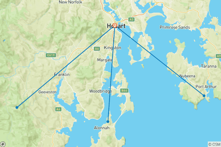 Carte du circuit Le meilleur de Hobart et du sud de la Tasmanie