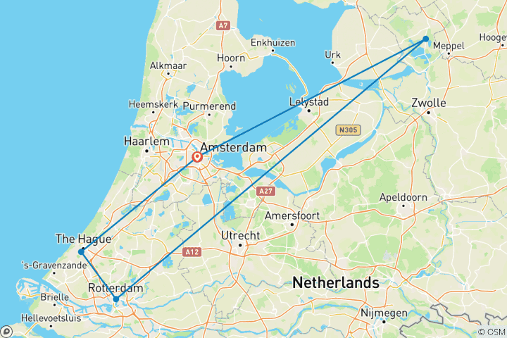 Carte du circuit Circuit sur mesure aux Pays- Bas avec départ quotidien