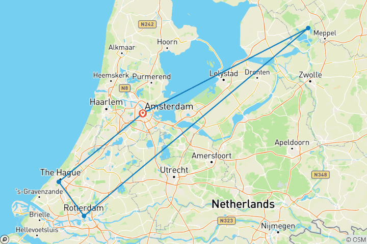 Carte du circuit Circuit sur mesure de 6 jours aux Pays-Bas, avec départ quotidien et guide privé