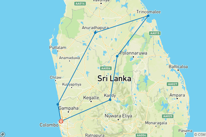 Map of Central Sri Lanka Explorer with Whale-Watching (Private Tailored)