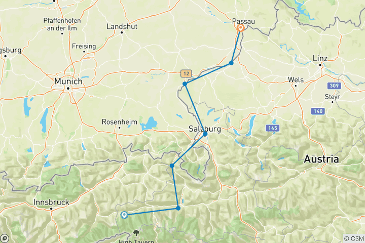 Karte von Tauern-Radweg Krimml – Passau 8/7