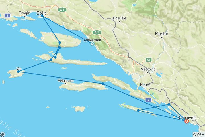 Carte du circuit Exploration de l'Adriatique au départ de Split - 8 jours