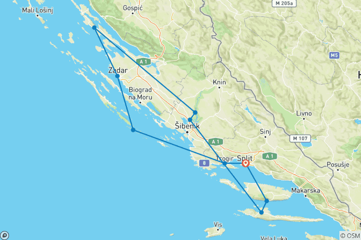 Carte du circuit De Split à Split Deluxe Supérieur - 8 jours