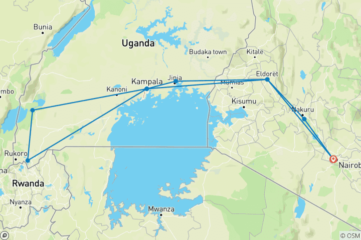 Carte du circuit Lac Nakuru, Ouganda et Gorilles - avec hébergement - 14 jours