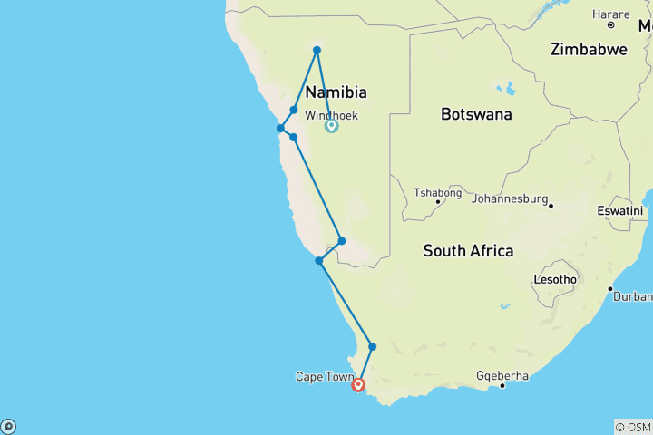 Map of Namibia & Cape Discovery - 11 days