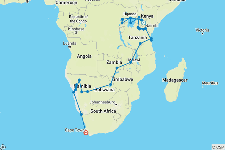 Map of Great African Expedition - 58 days