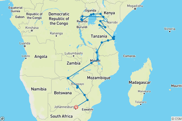 Mapa de Selva, cataratas y parques de caza - 46 días