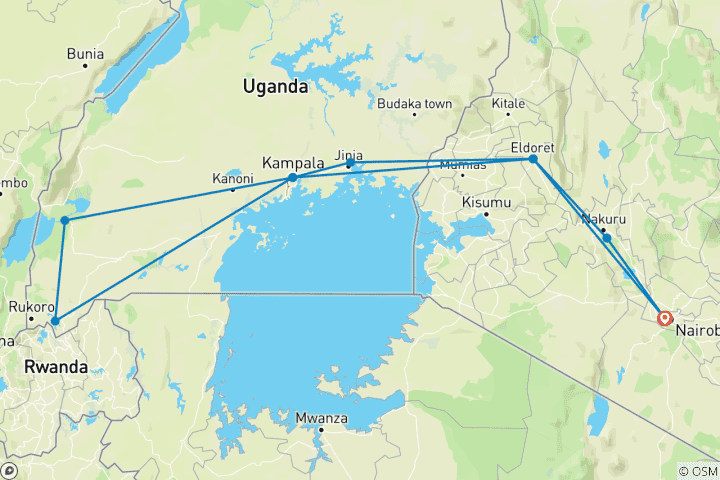 Carte du circuit Lac Nakuru, Ouganda et Gorilles - 14 jours