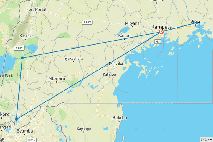 Map of Gorillas, Chimps & Nile River (Accommodated) - 9 days